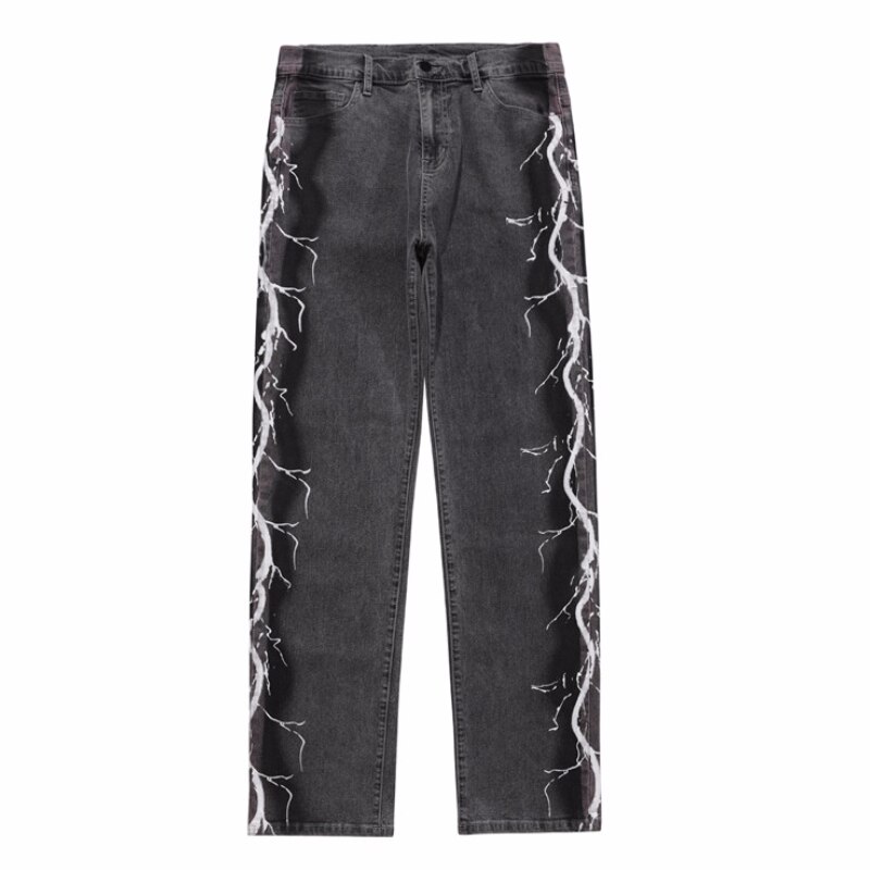 Pantalones vaqueros con estampado lateral para hombre, Jeans con cremallera recta, pantalones de motorista, Hip-Hop, Harajuku, de venta al por menor