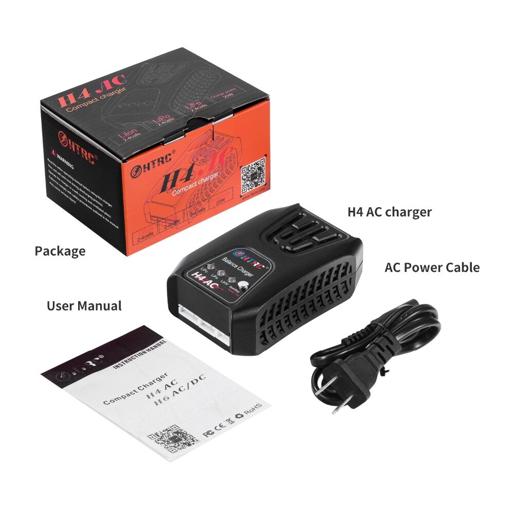Htrc 20W 2A Mini Opladen Balance Charger H4AC Voor 2-4S Lipo/Life/Lihv Batterij pocket Type Rc Charger