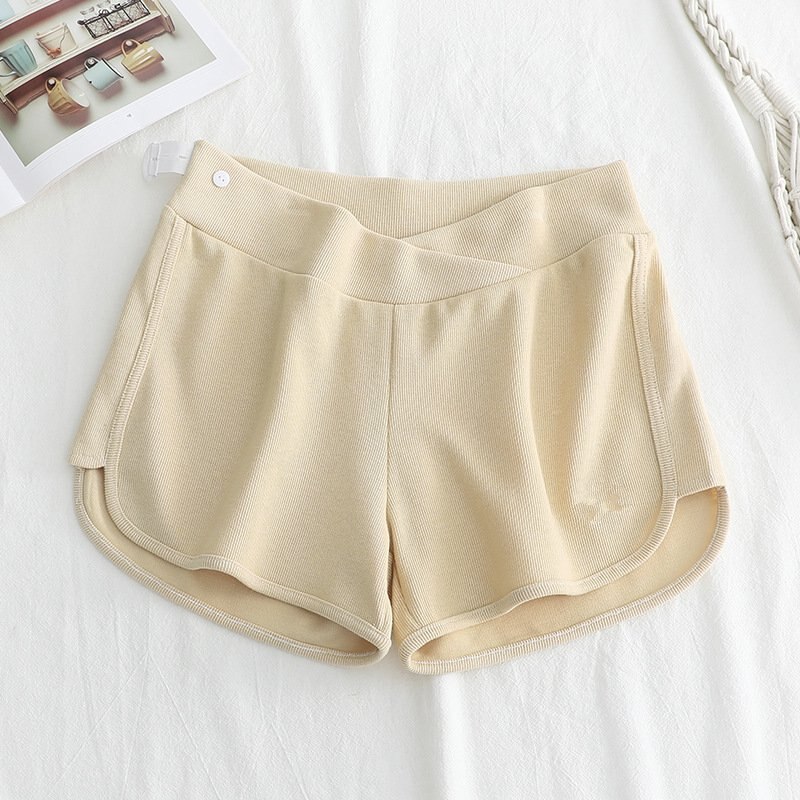 Pantalones cortos de de maternidad para verano, pantalones de maternidad con abertura lateral, pantalones de embarazo de pierna ancha, pantalones de chándal exteriores y domésticos, ropa de mujer embarazada de talla grande XL: Beige / XL