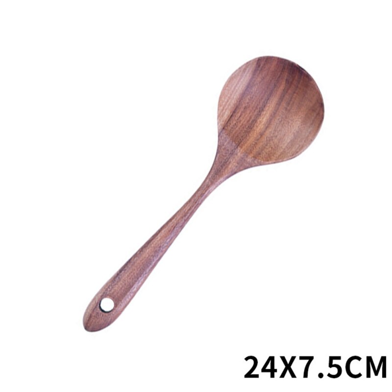 Chinese Style Unpainted Solid Wood Teak Spatula Rice Spoon Kitchen Wooden Spoon For Kitchen Cooking Tools: B