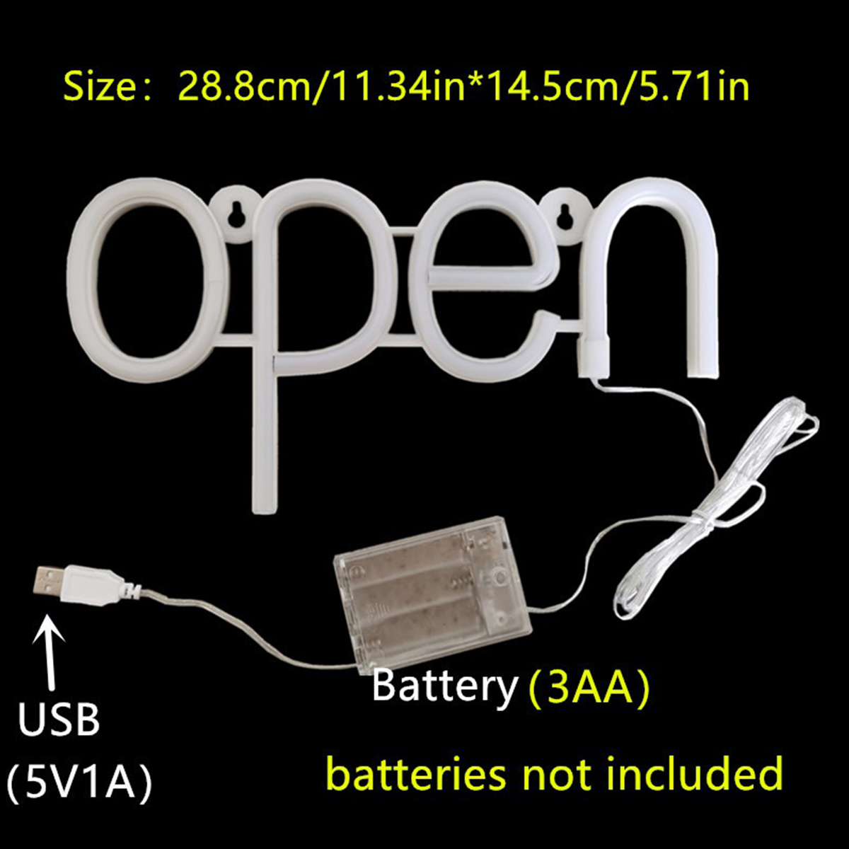 Insegna illuminata colorata portato Luce al neon aperta Decorazione Luci da lettera illuminare Luce al neon alimentata a batteria/USB per sbarra caffetteria