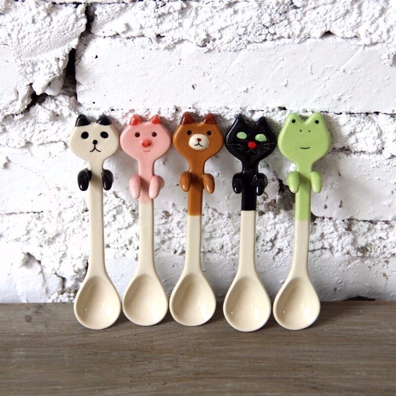 Kawaii Ceramic Coffee Tea Sauce Spoon Panda Bear Frog Cat Animal Shape Sauce Scoop Stirring Mixing Spoon coffee scoop with clip