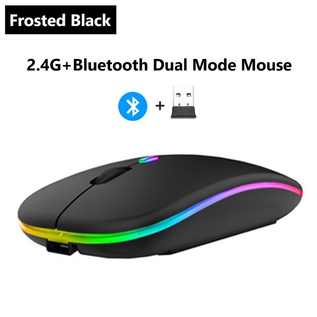 ANKNDO Wireless Mouse RGB Rechargeable Bluetooth Mouse Ultra-Thin 2.4G USB Mous Mute Mouse Mice For PC Laptop Computer Mause: black bluetooth