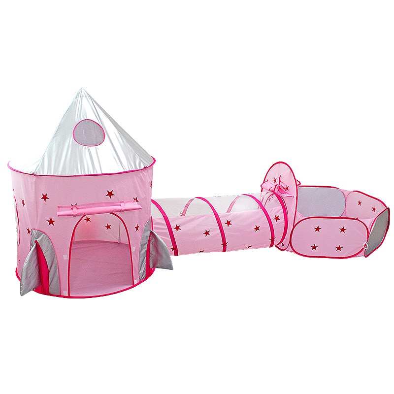 Børns s 3 in 1 telt rumskib telt plads yurt telt spil lyserødt hus raket skib lege telt bold pool til pige