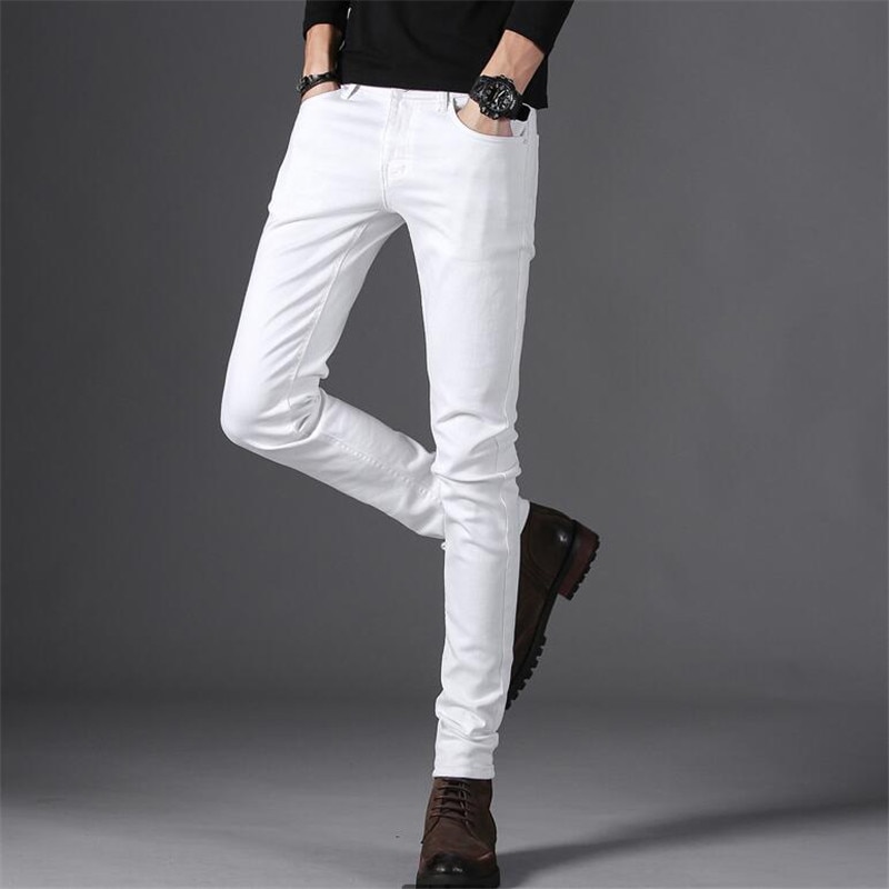 Jean blanc homme Style classique Denim elastique coupe cintrée noir Jean pantalon homme décontracté affaires pantalon blanc