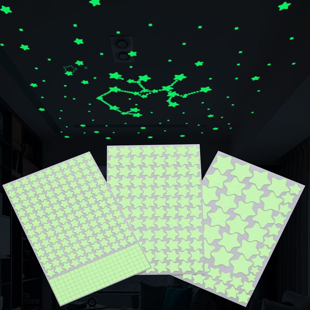 1Set 3D Bubble Sterren Lichtgevende Muursticker Glow In Dark Kids Slaapkamer Starry Plafond Woondecoratie Sterren Stippen Fluorescerende decal
