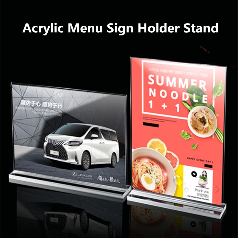 A4 akryl skilt holder 8.5 x 11 tommer t form bordplade dobbelt side restauranter menu display stand portræt stil menu annonceramme
