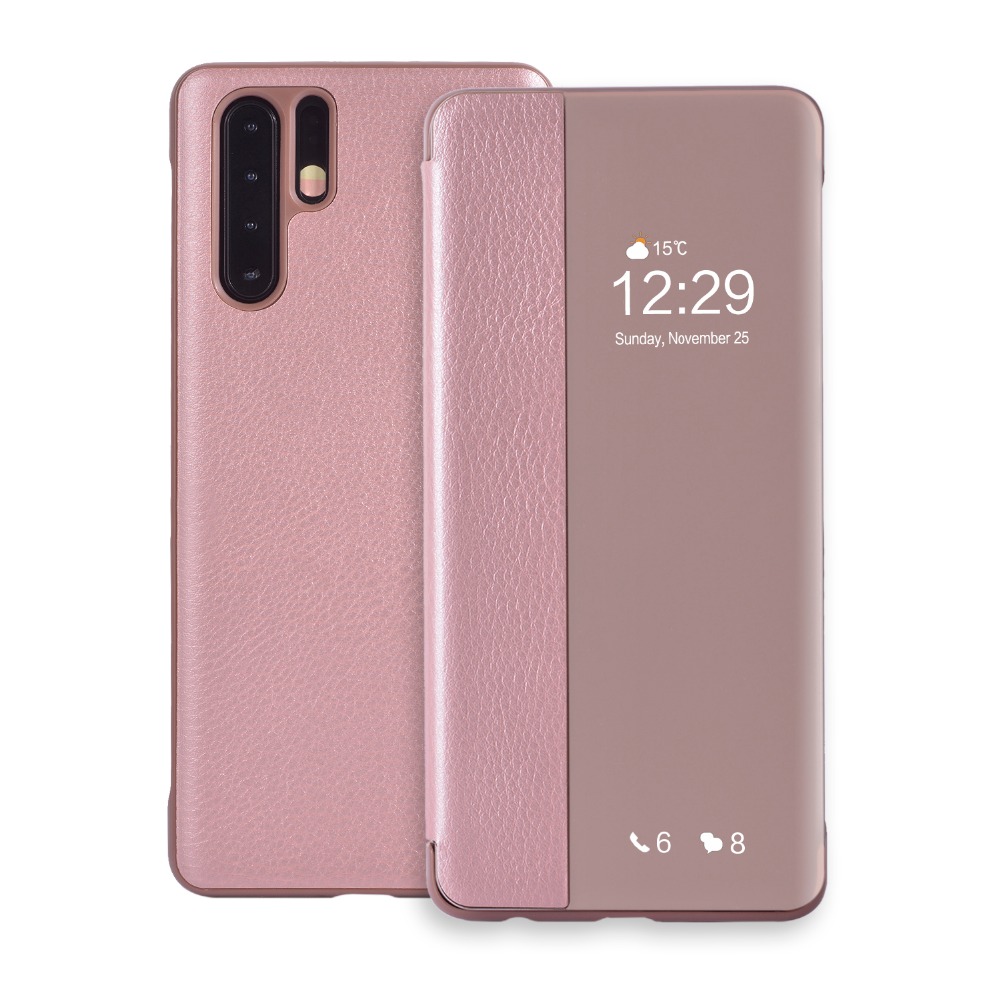 Funda de teléfono de cuero con tapa para Huawei P30 Pro Lite P 30Pro 30lite P 30 Pro Lite P30lite P30pro Smart Sleep View Cover: Lona / Rosa