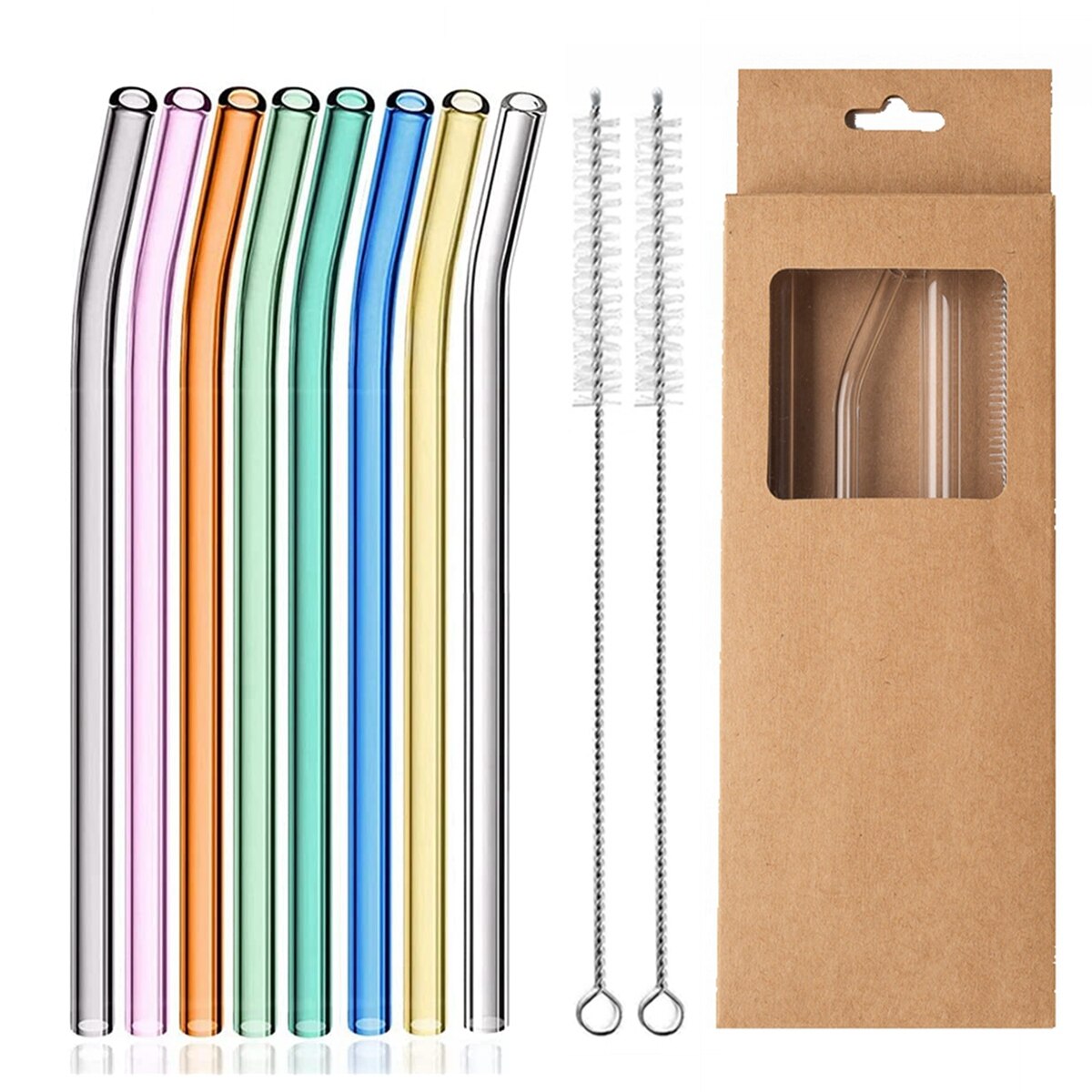 Glass Drinking Straws Kitchen Bar Reusable Drinking Straws Eco-friendly Glass Cocktail Straws for Juice Milk Coffee Bar Drinks: Colorful Bent