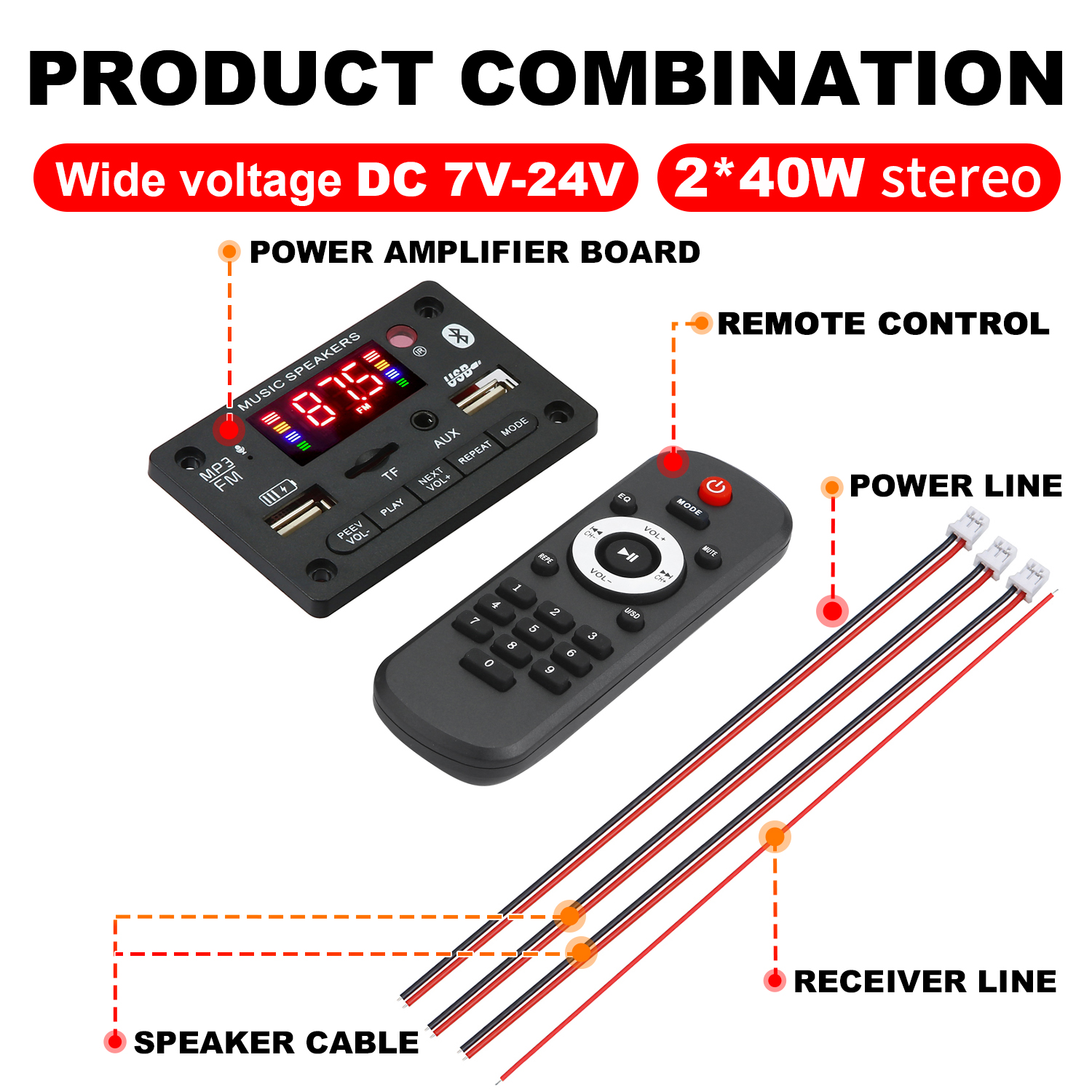 Bluetooth 5,0 MP3 Decoder Board 2*40W 80W Verstärker Audio Player 12V DIY MP3 Player auto FM Radio Modul TF USB Mic Rekord Anruf: Default Title