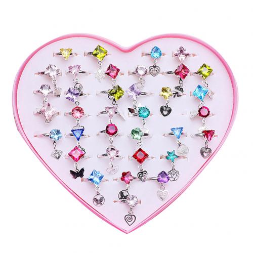 36Pcs Meisjes Rhinestone Faux Pearl Verstelbare Finger Ring Sieraden Schattige Kinderen Dag Sieraden: Pendant