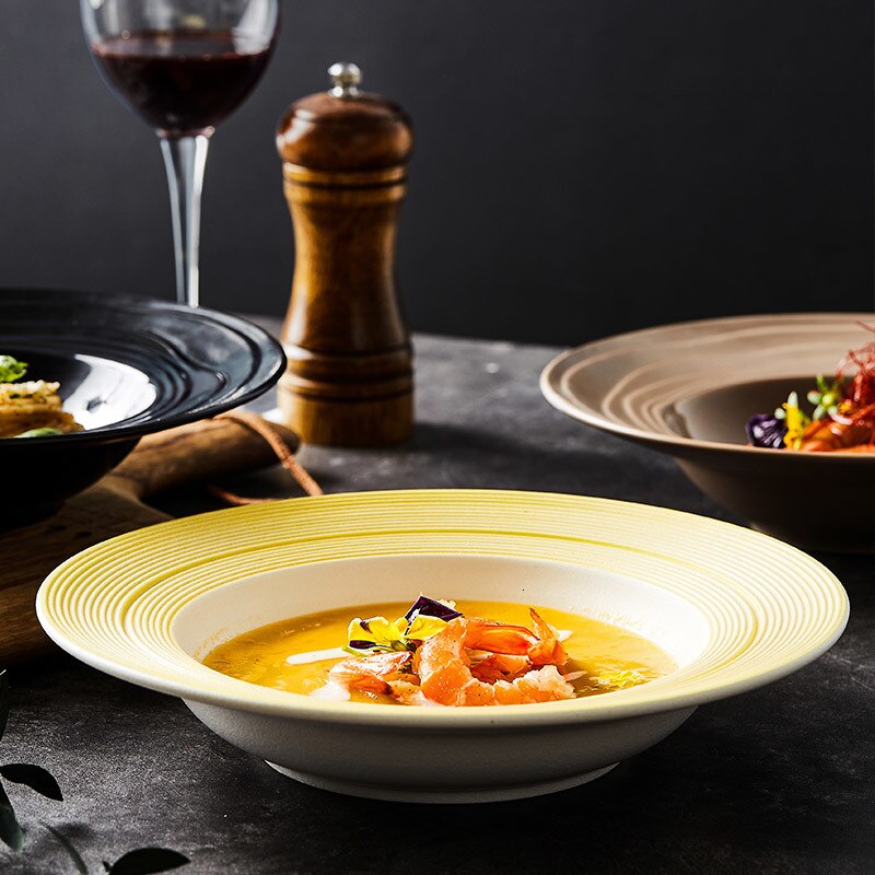 Spaghetti keramisk tallerken vestlige retter, restaurant stråhatretter, dybe pastaretter, porcelæn ， middagsplader