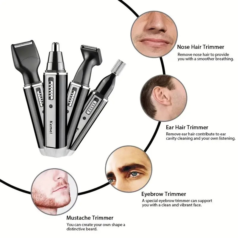 Kemei -6630 neushaartrimmer voor neus- en oorreiniging, oplaadbare neustrimmer, baardtrimmer voor mannen, scheerapparaat, wenkbrauwverzorgingsset