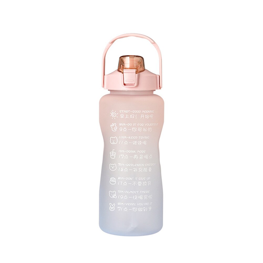 2L Wasser Flasche Stroh Tasse Große Kapazität Hohe Temperatur Kunststoff Wasser Tasse Zeit Skala matt draussen Sport Schüler Paar Tasse: 2000ML E