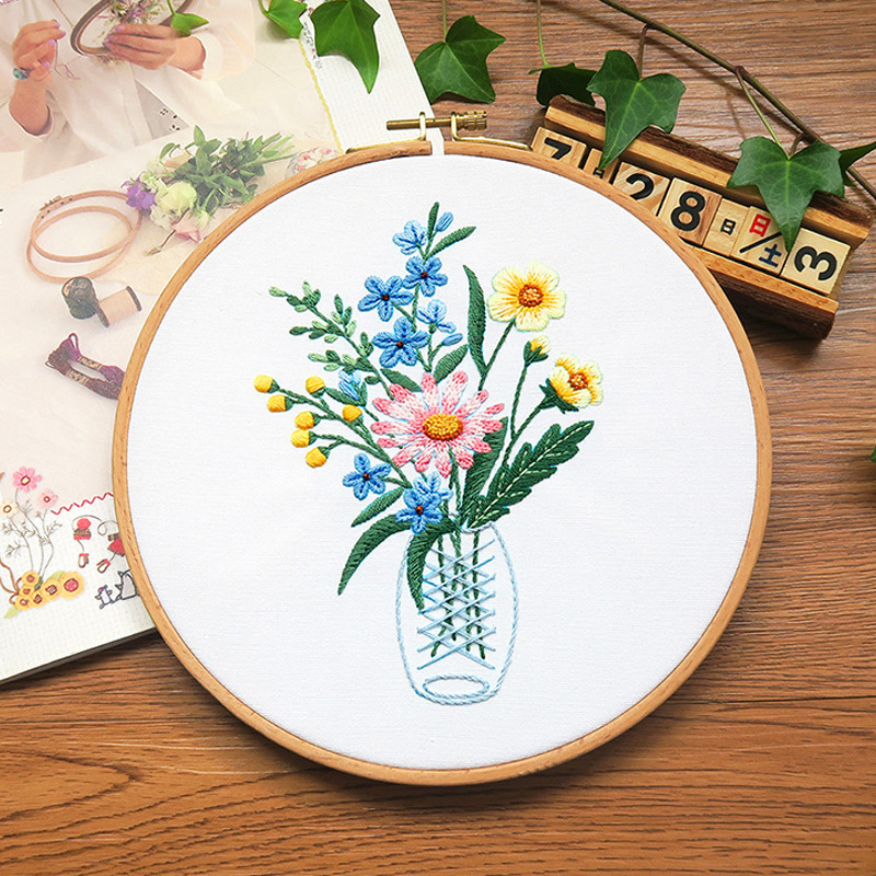 Kit de inicio de bordado de punto de cruz artesanal, cinta de flores, patrón de pintura, herramientas de hilos, decoración del hogar,: 3 NO HOOP / NO HOOP KIT