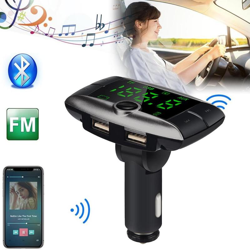 1pcs Car Mp3 Player Wireless Bluetooth Fm Transmitter Modulator Handsfree Car Kit Mp3 Player Dual Usb Charger Large Screen