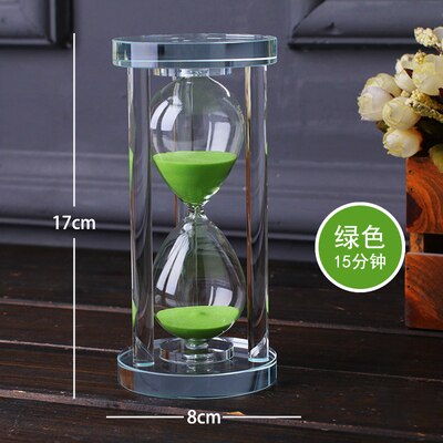 Temporizador de reloj de arena de cristal para niños, decoración creativa anticaída para el hogar, de cumpleaños pequeño para niña, 15/30 minutos: 04-Green-15