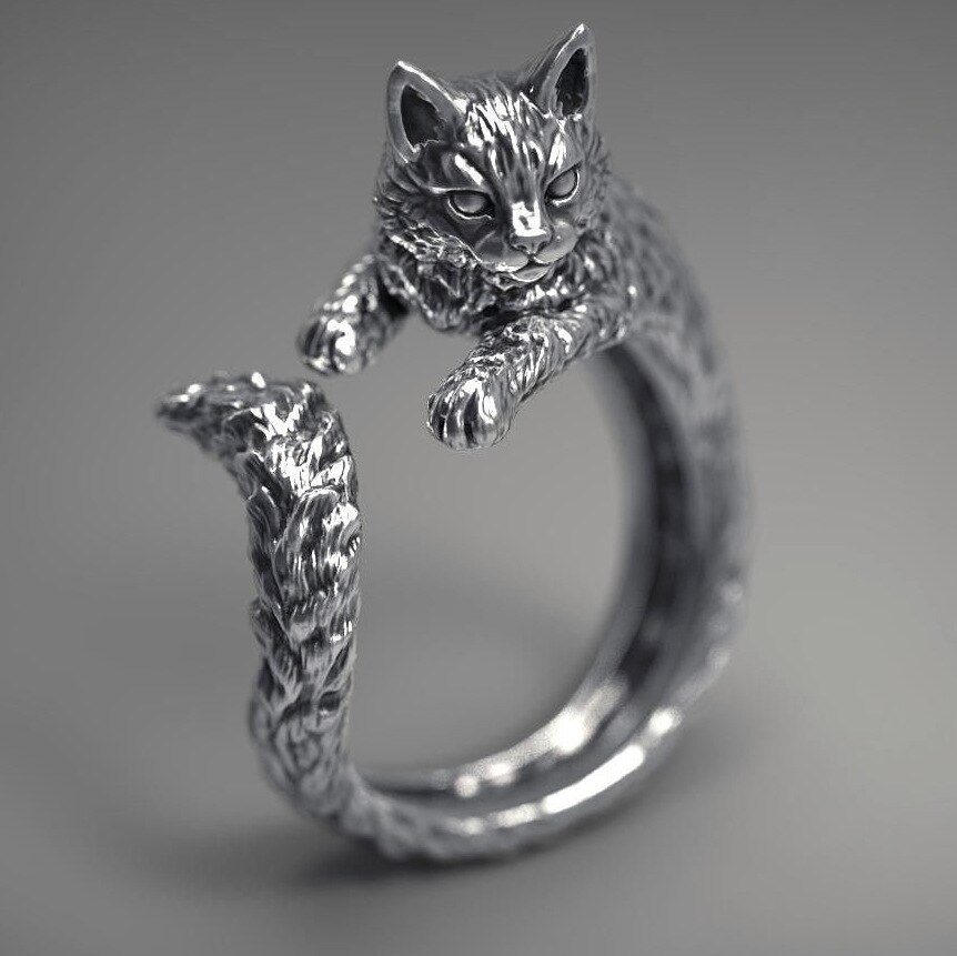Handgemaakte Leuke Kat Ring Vintage Opening Verstelbare Retro Animal Ring Meisje Sieraden: Style 2