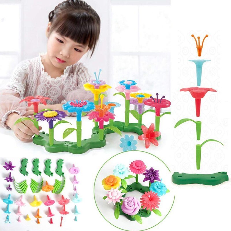 46Pcs Diy Perlen Blume Garten Baustein Spielzeug für Kinder Blume Anordnung Garten Pädagogisches Spielzeug für Kinder