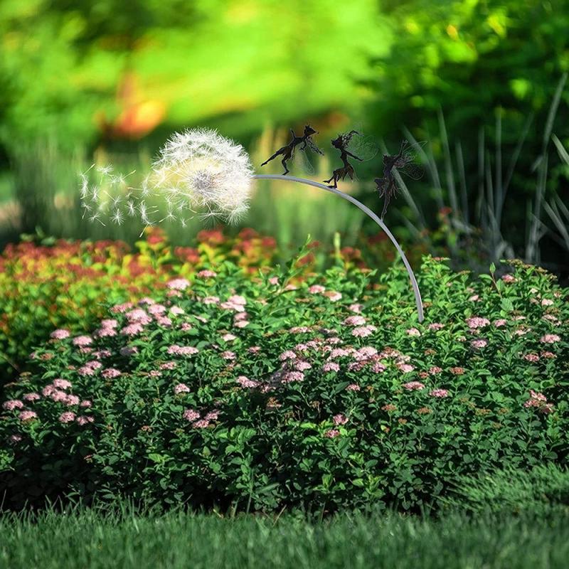 Garden Decoration Dancing Fairy With Dandelion Steel Wire Statue Miniature Sculpture Yard Decor Ornaments Flower Fairy Statue