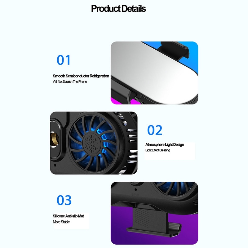 Universal Mobile Phone Cooler Cooling Mute Fan Gaming Cooling Radiator Heating Holder Pad for Live Broadcast