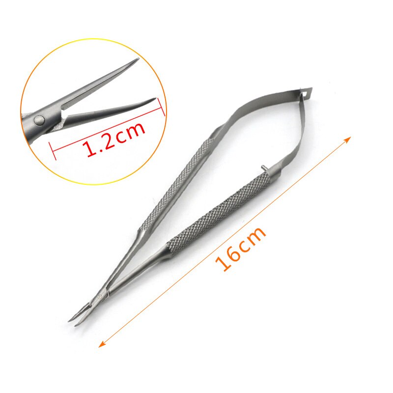 Micro schaar roestvrij staal titanium legering chirurgisch fijne instrumenten straight puntige tip 12 14 16 18 cm: E