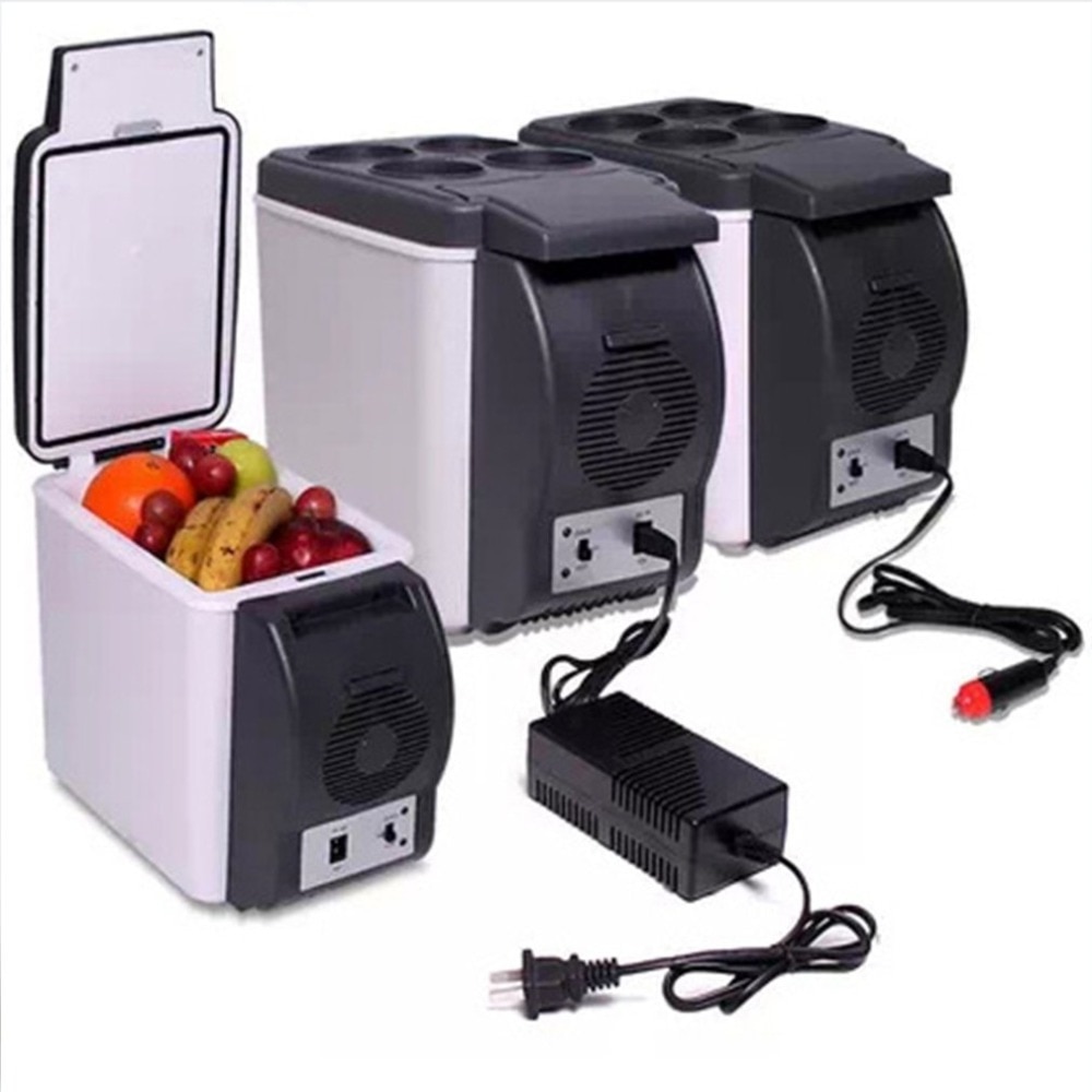 6l mini refrigerador do carro refrigeradores 2 em 1 refrigerador mais quente icebox 12v viagem portátil refrigerador elétrico caixa congelador com 4 furos suporte