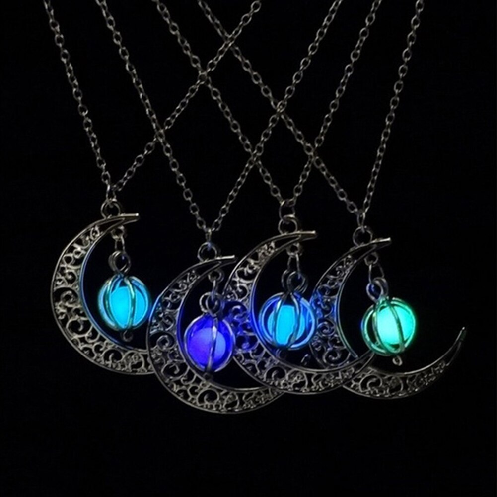 colgante de jaula de Luna hueca para mujer a la , cadena luminosa, collar de joyería