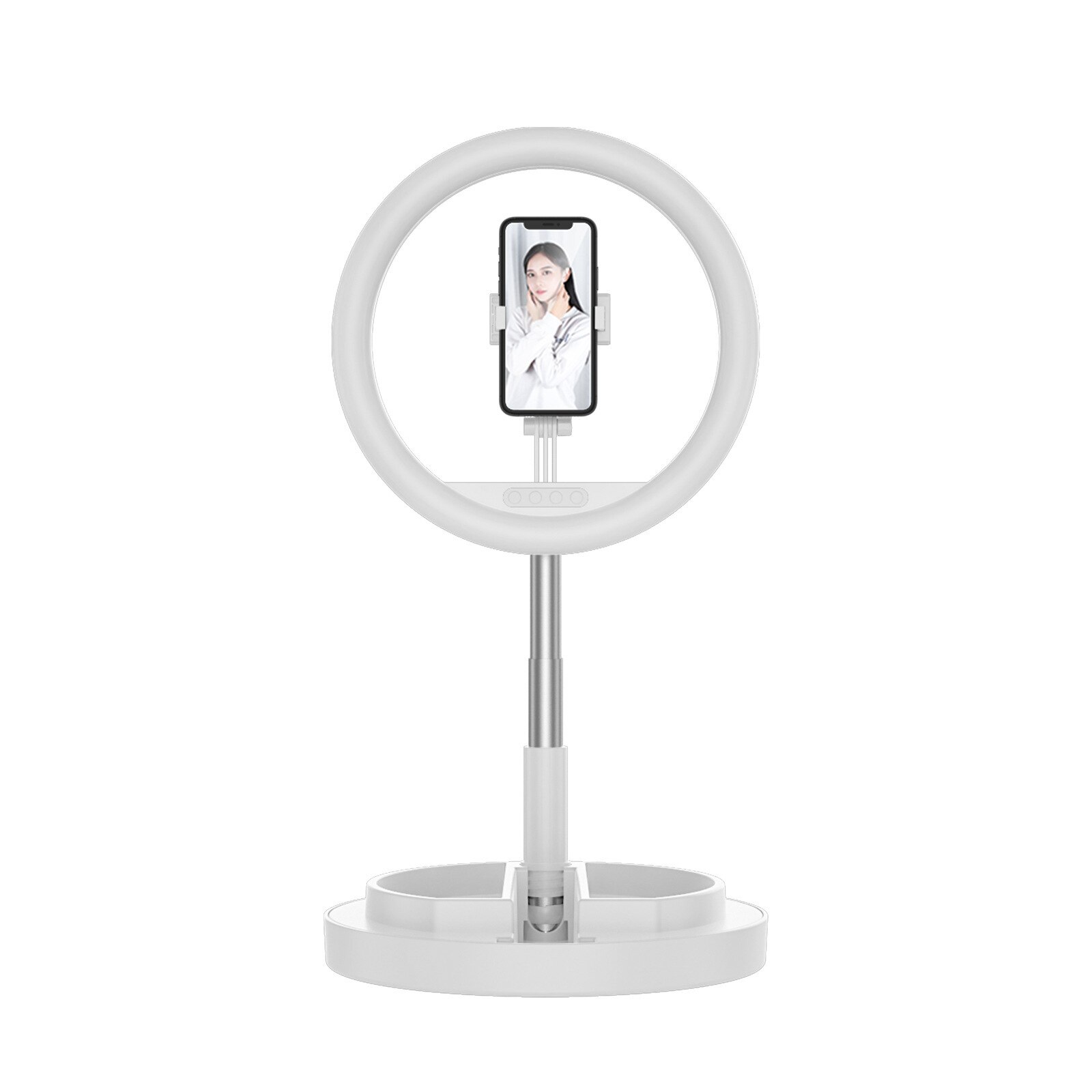 Faltbare led-ringleuchte, tragbar, mit live-unterstützung für mobiltelefone, desktop-ringleuchte, einziehbar, mit ankerfunktion: Weiß