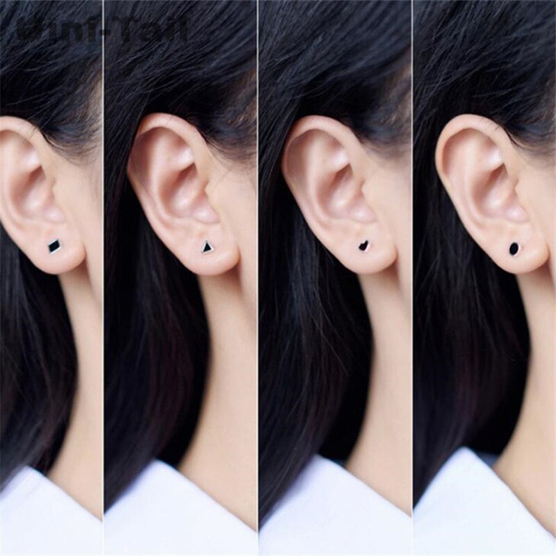 Uini-ogon klasyczny 925 szterling srebrny geometryczny czarne kolczyki koreańska wersja hipster kolczyki osobowość moda GN366