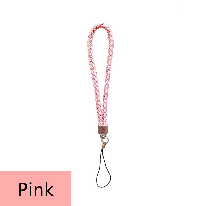 Lanières de sangles de téléphone pour la carte d'identité de clé lanières de tresse de téléphone portable antidérapantes main corde courte 8 couleurs sangles de clés de téléphone: Pink