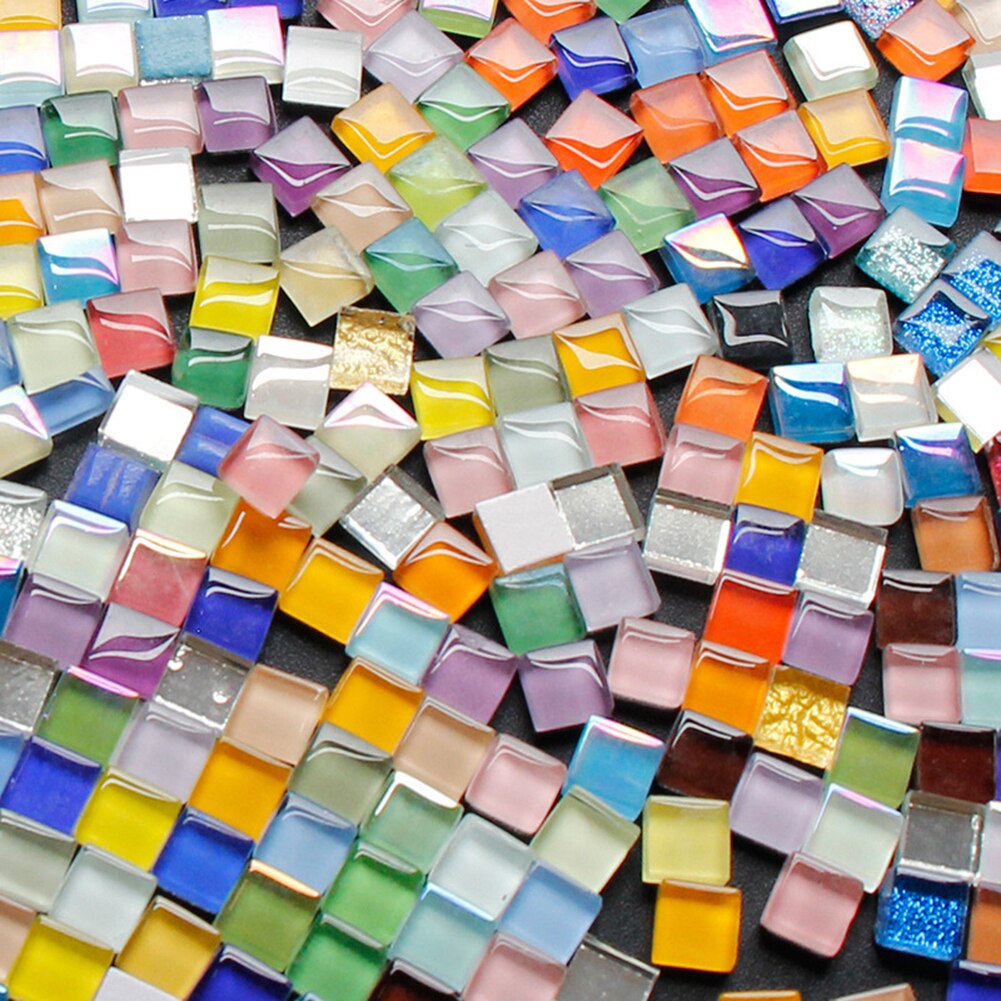 450pcs/lot 1cm Square Cystal Glass Mosaic Tiles Mosaic Stones DIY Hobbies for Children Kids Handmade Art Materials Multi Color