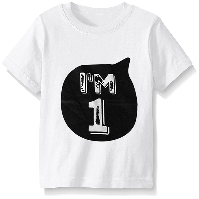 Hvid sort baby blød bomulds-t-shirt børnetøj til piger drenge baby 1st fødselsdagstøj tøj kort tee børnetøj