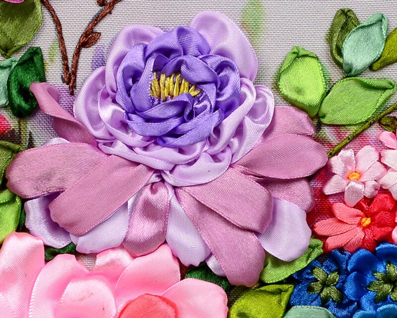 Bloeiende bloemen zijde lint borduren 3D satijn telpatroon canvas schilderij handwerken handwerk DIY thuis muur decora