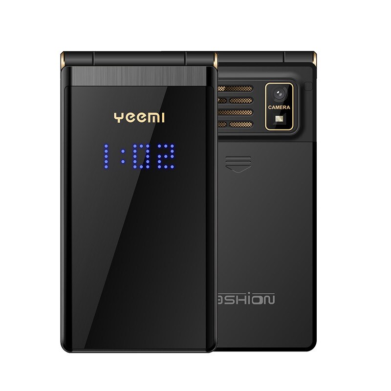 Classic Flip Mobiele Telefoon Yeemi M2-C Dual Sim 5900Mah Ouderen Mobiele Dual Display Grote Sleutel Groot Geluid Gsm lederen Tas Torch: Add 16G TF card / black