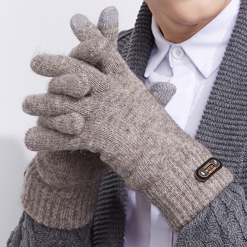 Men Knitted Gloves Thicken Winter Warm Gloves Touch Screen Male Warm Autumn Winter Mens Mitten Unisex Driving Gloves