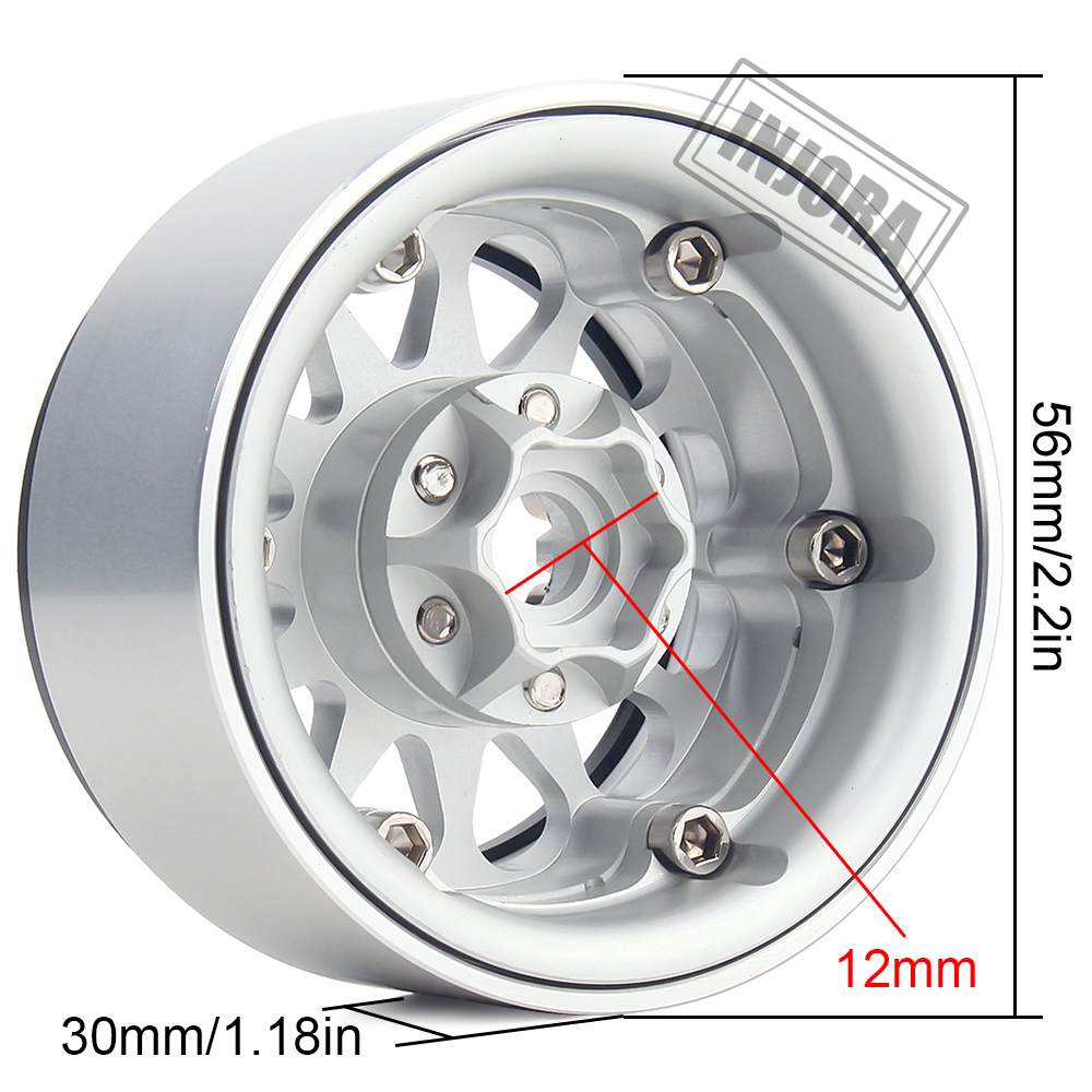 INJORA 4 pezzi metallo 1.9 Beadlock cerchione 12 raggi mozzo ruota per 1:10 RC Crawler Axial SCX10 II 90046 assiette Tamiya MST
