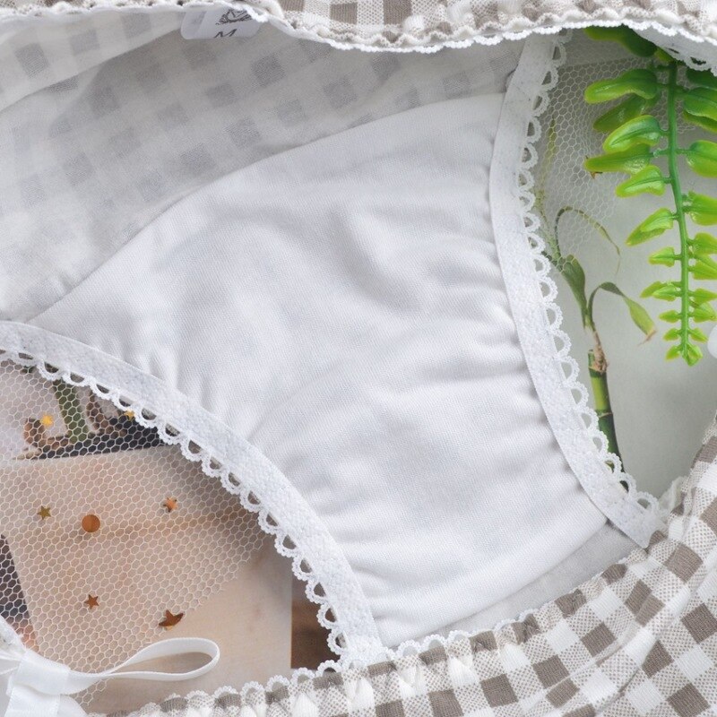 Bragas de algodón de Lolita para mujer, ropa interior Sexy de encaje de estilo japonés, ropa interior de entramado de lazo de cintura baja