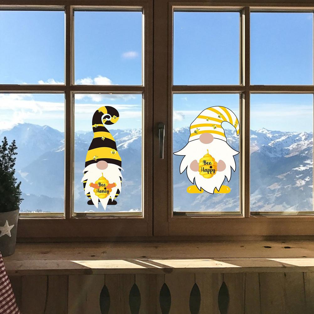 5Pcs Honey Bumble Bee Window Sticker Lovely Wall Decoration Bee Gnomes Window Sticker Decal For Home Smooth And Clean Walls