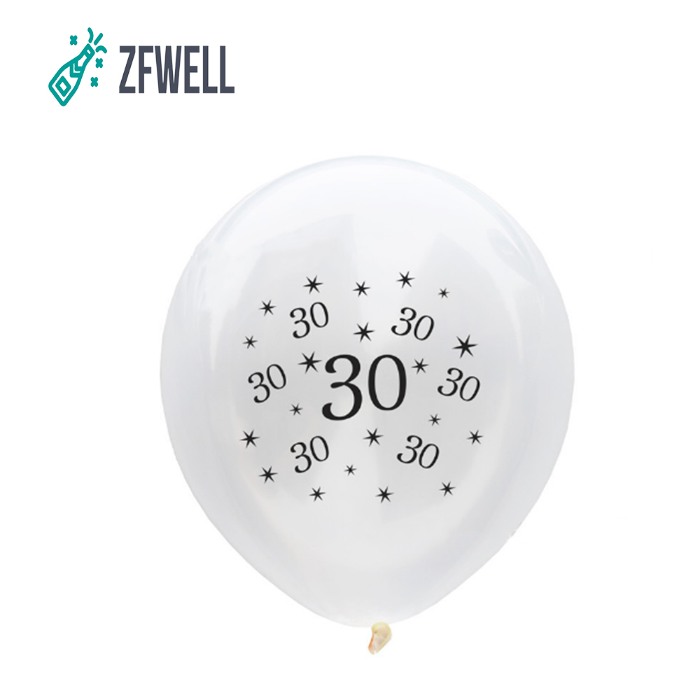 Zfwell 10 stk / lot 12 tommer 30-80 fødselsdagsballon hvid rund latex ballon fødselsdagsfest jubilæumsdekoration ballon .6.5: 30th
