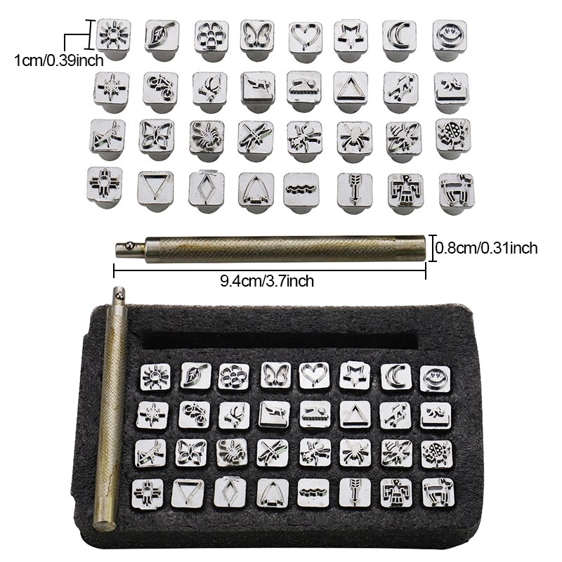 Stylish Leather Engrave Stamping Tools with Hammer and Board, Handmade Special Print on Bag or Leather Fabric, Leather Supplies