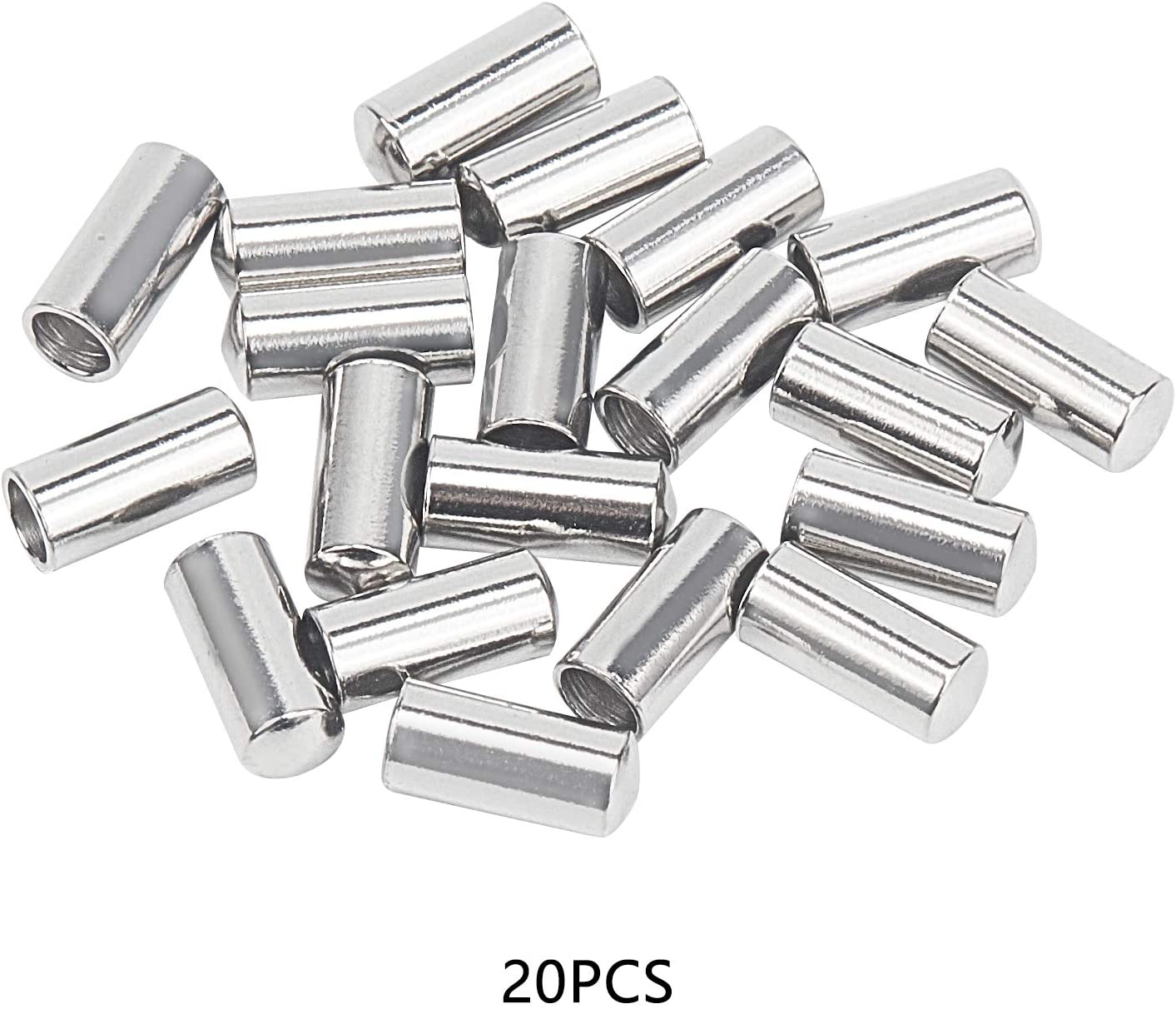 20 Pcs Stainless Steel Column End Caps Leather Cord Ends Leather Cord Terminators for DIY Bracelet Jewelry Crafts Making