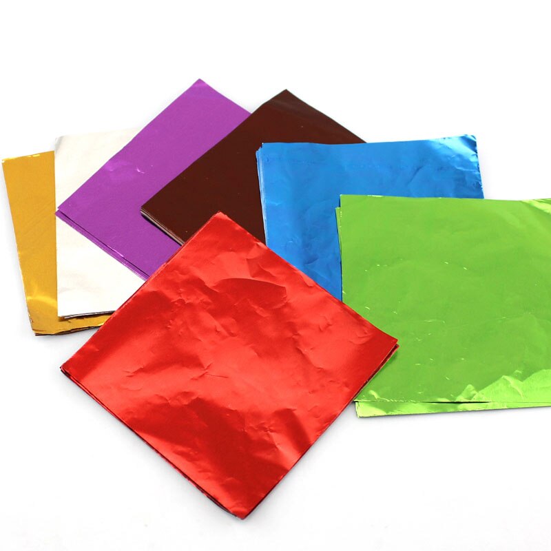 100 stk / lot slikindpakningspapir diy festforsyninger aluminiumsfolie chokoladeindpakninger tinpapir 8*8cm