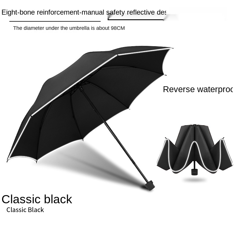 Windproof Reverse Automatic Umbrella Rain Women Men Car Large Business 3Folding Umbrellas 10 Ribs Reflective Stripe Parasol