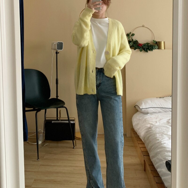 Jeans Women Oversize M-4xl All-match Full Length Flare Trousers Side Split Solid Casual Popular Street Teen Denim