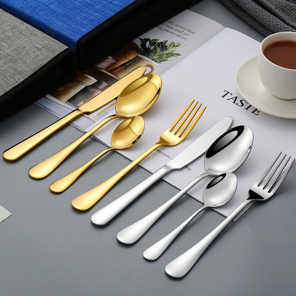 Luxury Tableware Set Box Stainless Steel Cutlery Set Knife Fork Spoon Golden Flatware Dinnerware Set Box