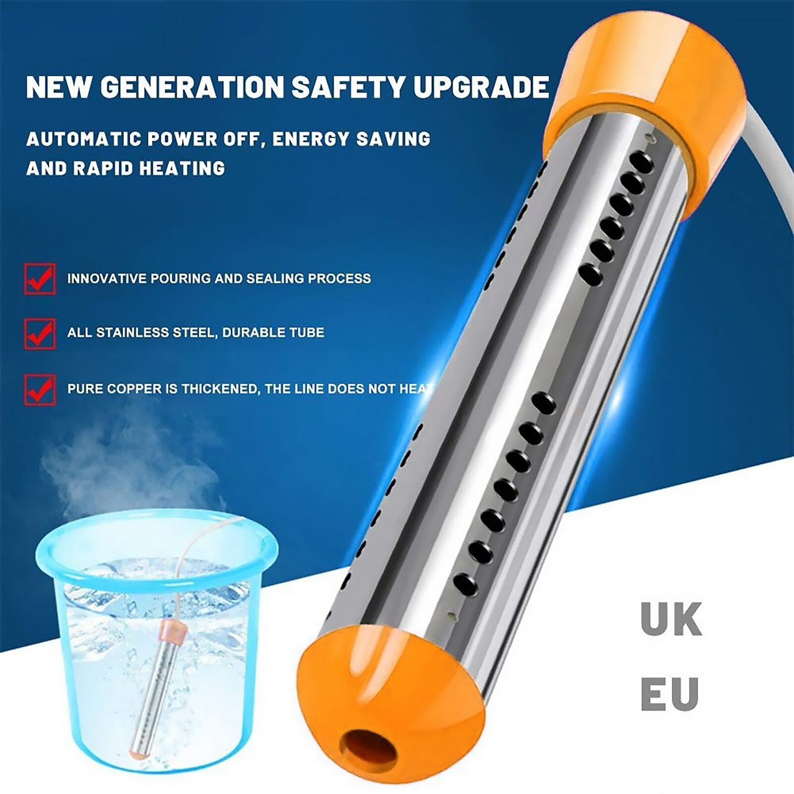 Electric Water Heater Boiler Water Heating Portable Heating Rod Fast Boil Water Immersion Suspended Bathroom Swimming Pool