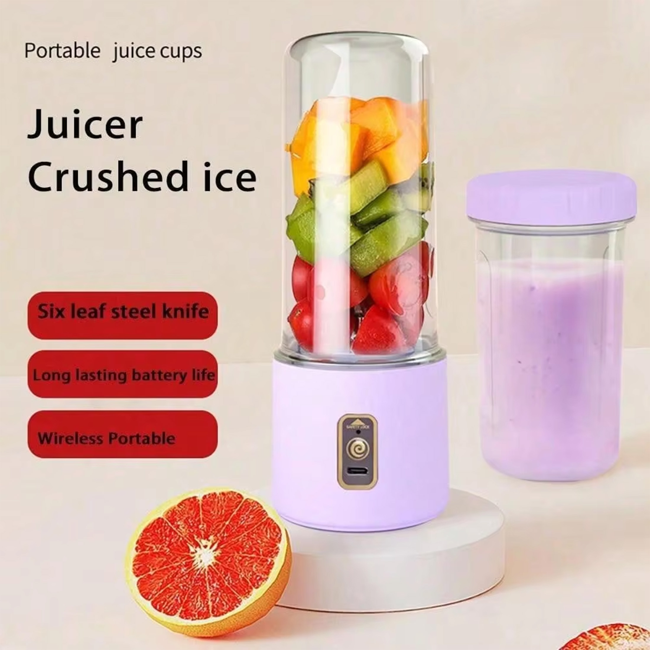 1PC 450ML Tragbare Fruchtsaft Mixer Sommer Elektrische Mini Flasche Hause USB 6 Klingen Entsafter Tasse Maschine