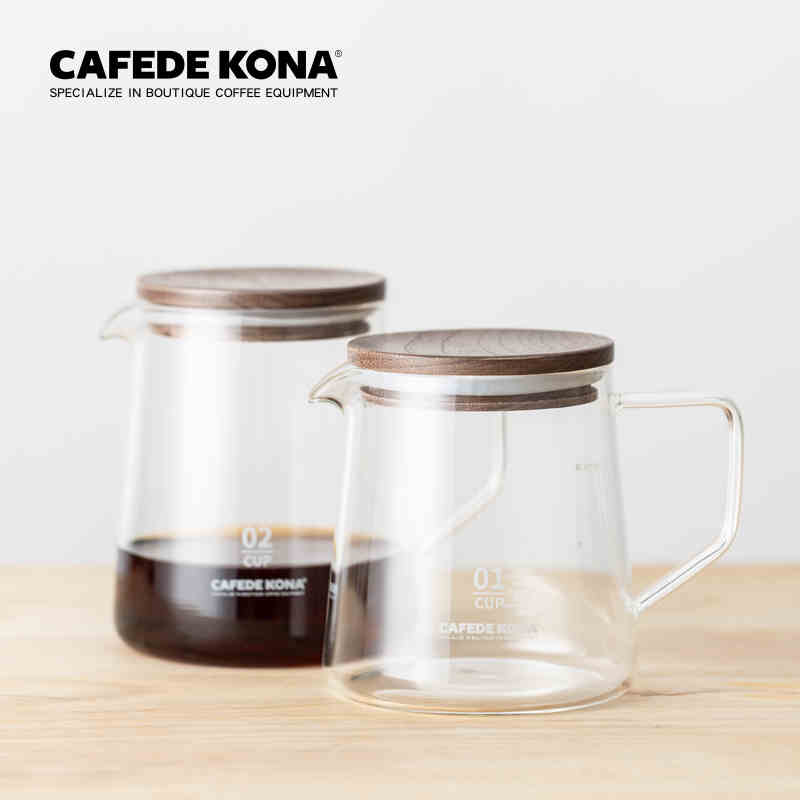 Cafetera KONA, servidor de vidrio resistente al calor y cubierta de nogal, 360ml/600ml, fermentación manual, se puede utilizar con 101/102 goteros y gotero de onda