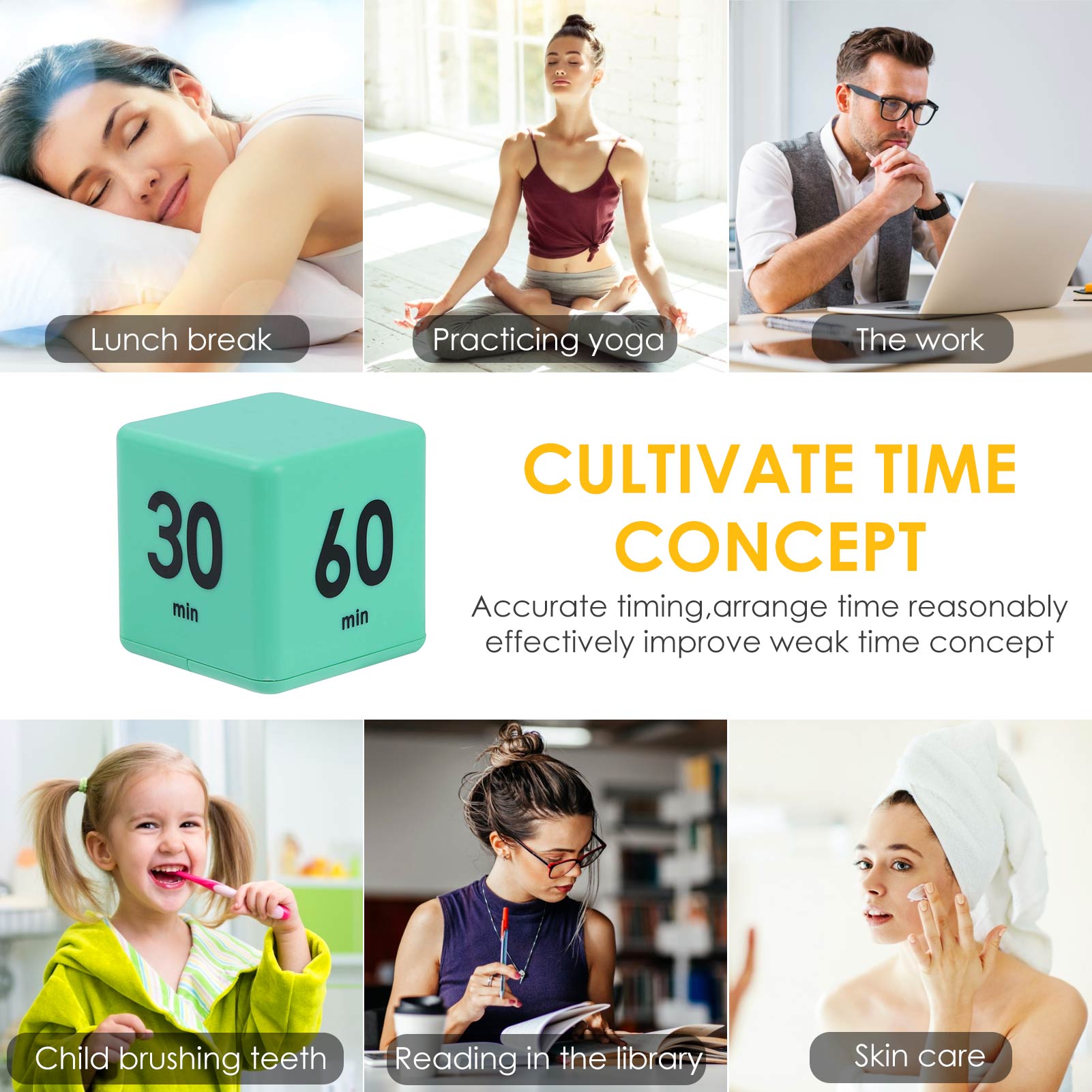 Preset Timer Practical Portable Time Management Tool For Study Kitchen Cooking Office Rollover Pause Countdown Cube Timer